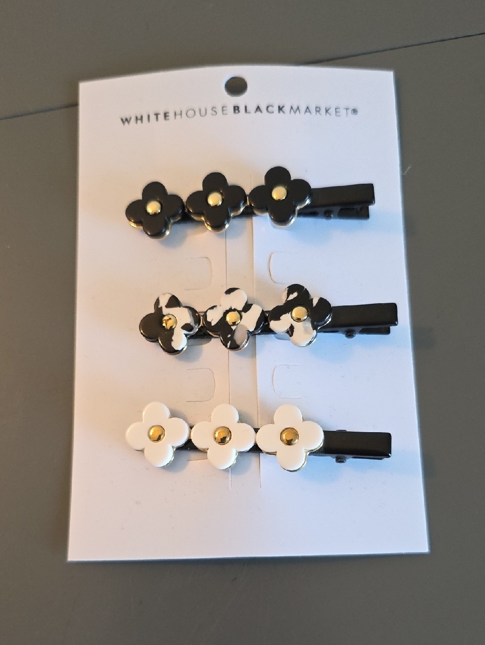 White House Black Market Floral Hair Clip Trio - Black, White